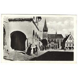 Bardejov, kostol, čiernobiela fotopohľadnica, Československo