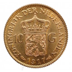 1917 - 10 gulden, Wilhelmina I., 6,73 g, Au 900/1000, zlato, Holandsko