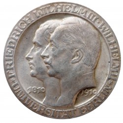 1910 A - 3 mark, Wilhelm II., Berlin University, Ag 900/1000, Prusko, Nemecko