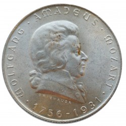 1931 - 2 schilling, Wolfgang Mozart, Ag 640/1000, 12,00 g, Rakúsko