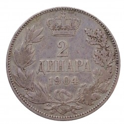 2 dinar 1904, Peter I., Ag 835/1000, 10,00 g, Srbsko