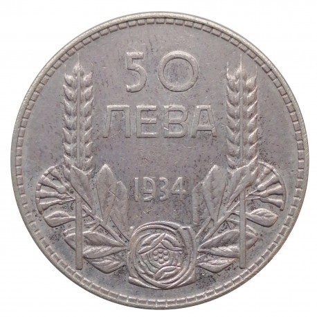50 leva 1934, Boris III., Ag 500/1000, 10,00 g, Bulharsko