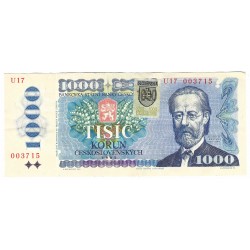 1 000 Sk/Kčs 1985, U 17, SR kolok, bankovka, Slovenská republika, VF