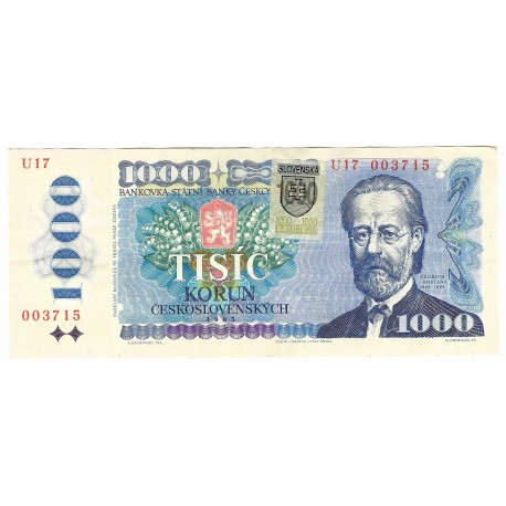 1 000 Sk/Kčs 1985, U 17, SR kolok, bankovka, Slovenská republika, VF