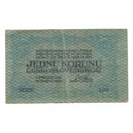 1 Kč 1919, séria 198, Československo, F