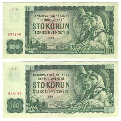 100 Kčs 1961, G 24, "postupka" 934199 a 934200, Československo, VG