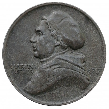 1917 - Martin Luther, lakované železo, AE medaila, Nemecko