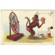 1938 - Opička pred zrkadlom, maľovaná pohľadnica, Československo