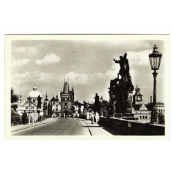 1957 - Praha, Karlov most, rotoražec, čiernobiela fotopohľadnica, Československo