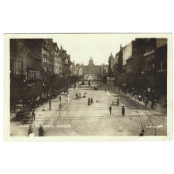 1928 - Praha, Václavske námestie, čiernobiela fotopohľadnica, Československo