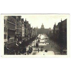 1928 - Praha, Václavské náměstí, čiernobiela fotopohľadnica, Československo