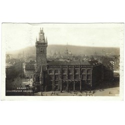 1931 - Praha, Staroměstská radnica, rotoražec, čiernobiela fotopohľadnica, Československo