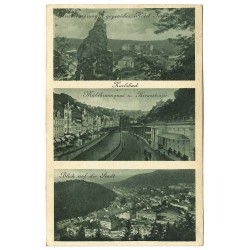 1928 - Karlovy Vary, zelenobiela viacokienková pohľadnica, Československo
