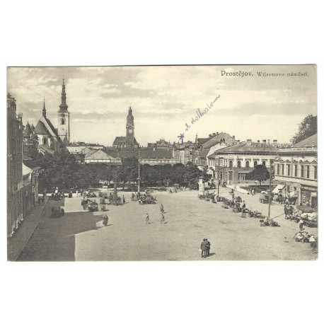 1929 - Prostějov, Wilsonovo náměstí, čiernobiela pohľadnica, Československo