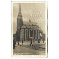 1926 - Plzeň, kostol, rotoražec, čiernobiela fotopohľadnica, Československo