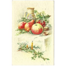 Šťastné a radostné Vánoce, rotoražec, maľovaná pohľadnica, Československo