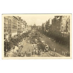 Praha - Václavské náměstí, rotoražec, čiernobiela fotopohľadnica, Československo