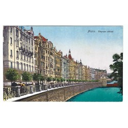 1928 - Praha, Riegrovo nábřeží, kolorovaná pohľadnica, Československo