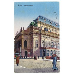 1928 - Praha, národní divadlo, kolorovaná pohľadnica, Československo