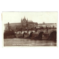 Praha, Hradčany a kamenný most, čiernobiela fotopohľadnica, Československo