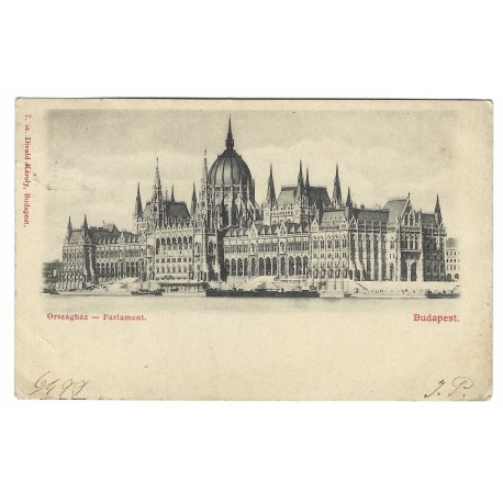 1899 - Budapest, Parlament, čiernobiela pohľadnica, Rakúsko Uhorsko