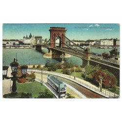 Budapest, Lánchid, Kettenbrücke, reťazový most, kolorovaná pohľadnica, Rakúsko Uhorsko