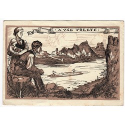 1934 - A vág Völgye, údolie, maľovaná pohľadnica, Maďarsko