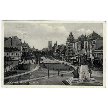 1931 - Debrecen F. József ut., čiernobiela fotopohľadnica, Maďarsko