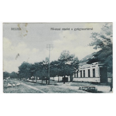 1925 - Beled, Fő-utcai, čiernobiela pohľadnica, Maďarsko