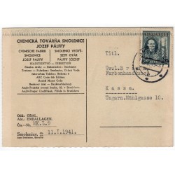 15. I. 1941 Smolenice, Chemická továrňa Smolenice Jozef Pálffy, firemný lístok, celistvosť, Slovenský štát