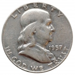 1957 D half dollar, Franklin, Ag 900/1000, 12,50 g, USA
