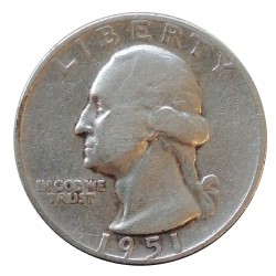 1951 S quarter dollar, Washington, Ag 900/1000, 6,25 g, BK, USA