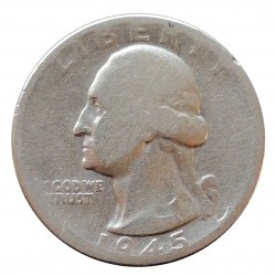 1945 D quarter dollar, Washington, Ag 900/1000, 6,25 g, BK, USA