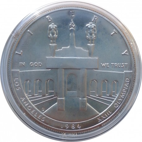 1984 D dollar, Los Angeles Olympics - Stadium Statues, Ag 900/1000, 26,73 g, BK, USA
