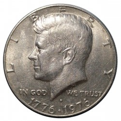 1976 D half dollar, Kennedy, Independence Hall reserve, CuNi, USA