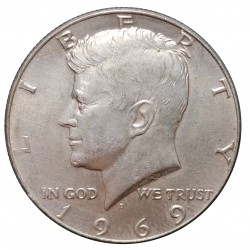 1969 D half dollar, Kennedy, Ag 400/1000, 11,50 g, USA