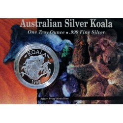 1998 - 1 OZ, Ag 999/1000, Australian Silver Koala, zberateľská karta, PROOF, medaila