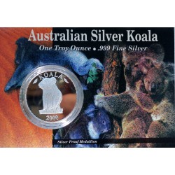 2000 - 1 OZ, Ag 999/1000, Australian Silver Koala, zberateľská karta, PROOF, medaila