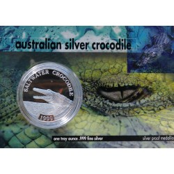1999 - 1 OZ, Ag 999/1000, australian silver crocodile, 2000 kusov, zberateľská karta, PROOF, medaila