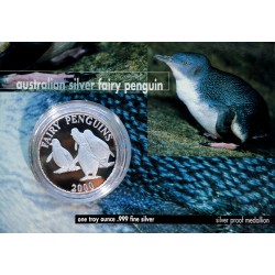 2000 - 1 OZ, Ag 999/1000, australian silver fairy penguin, 2000 kusov, zberateľská karta, PROOF, medaila