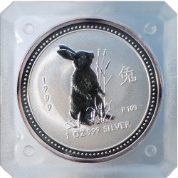 1999 - 1 OZ, Ag 999/1000, Lunar Calendar series I., Year of the Rabbit, Perth Mint, PROOF, Austrália