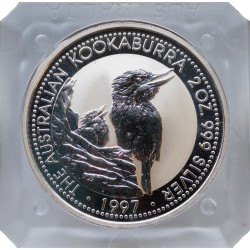 1997 - 2 dollars, 2 OZ, Ag 999/1000, Kookaburra, Perth Mint, PROOF, Austrália