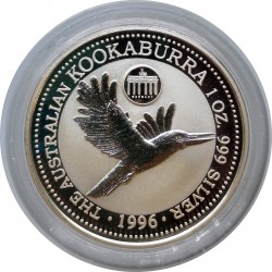 1996 - 1 dollar, 1 OZ, Ag 999/1000, Kookaburra, Privy Mark Germany, Pehr Mint, PROOF, Austrália