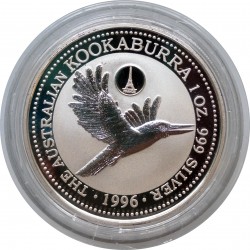 1996 - 1 dollar, 1 OZ, Ag 999/1000, Kookaburra, Privy Mark France, Pehr Mint, PROOF, Austrália