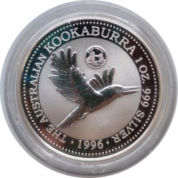 1996 - 1 dollar, 1 OZ, Ag 999/1000, Kookaburra, Privy Mark Great Britain, Pehr Mint, PROOF, Austrália