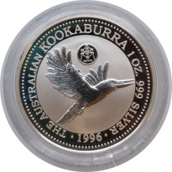 1996 - 1 dollar, 1 OZ, Ag 999/1000, Kookaburra, Privy Mark Belgium, Pehr Mint, PROOF, Austrália