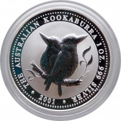 2001 - 1 dollar, 1 OZ, Ag 999/1000, Kookaburra, Pehr Mint, PROOF, Austrália