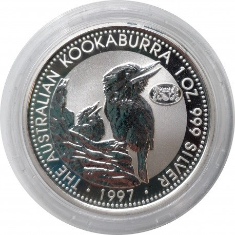 1997 - 1 dollar, 1 OZ, Ag 999/1000, Kookaburra, Privy Mark Zurich, Pehr Mint, PROOF, Austrália