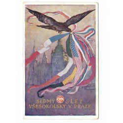 Sedmý slet Všesokolský v Praze, farebná pohľadnica, Československo