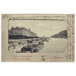 1902 - Budapešť, prístav Františka Jozefa, čiernobiela pohľadnica, Rakúsko Uhorsko